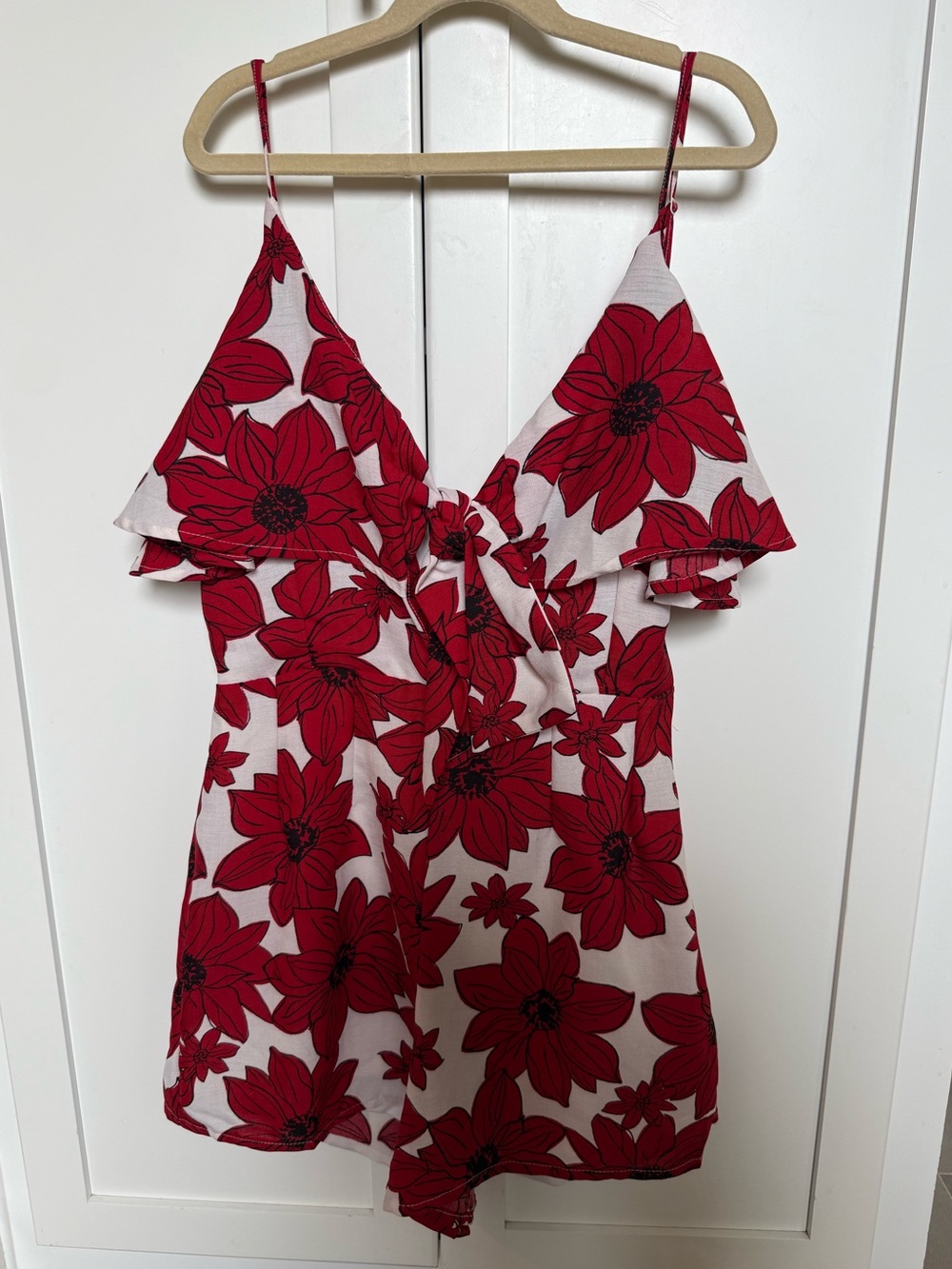 Red Floral Tie-Front Romper